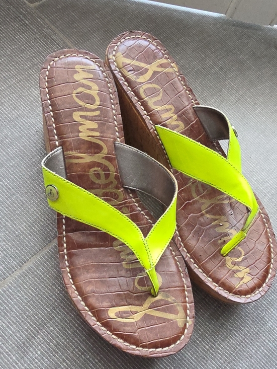 Sam Edelman Shoes - Sam Edelman Neon Lime Wedge Thong Sandals